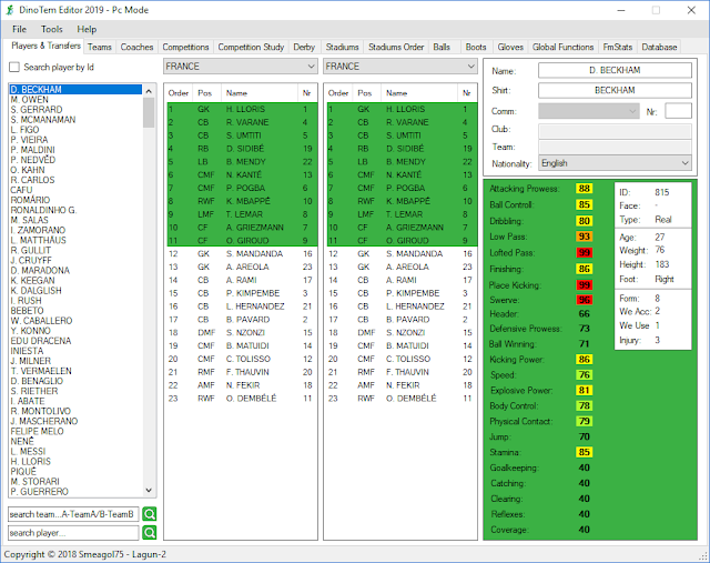 PES 2019 DinoTem Editor 19 Tool Test 3 version